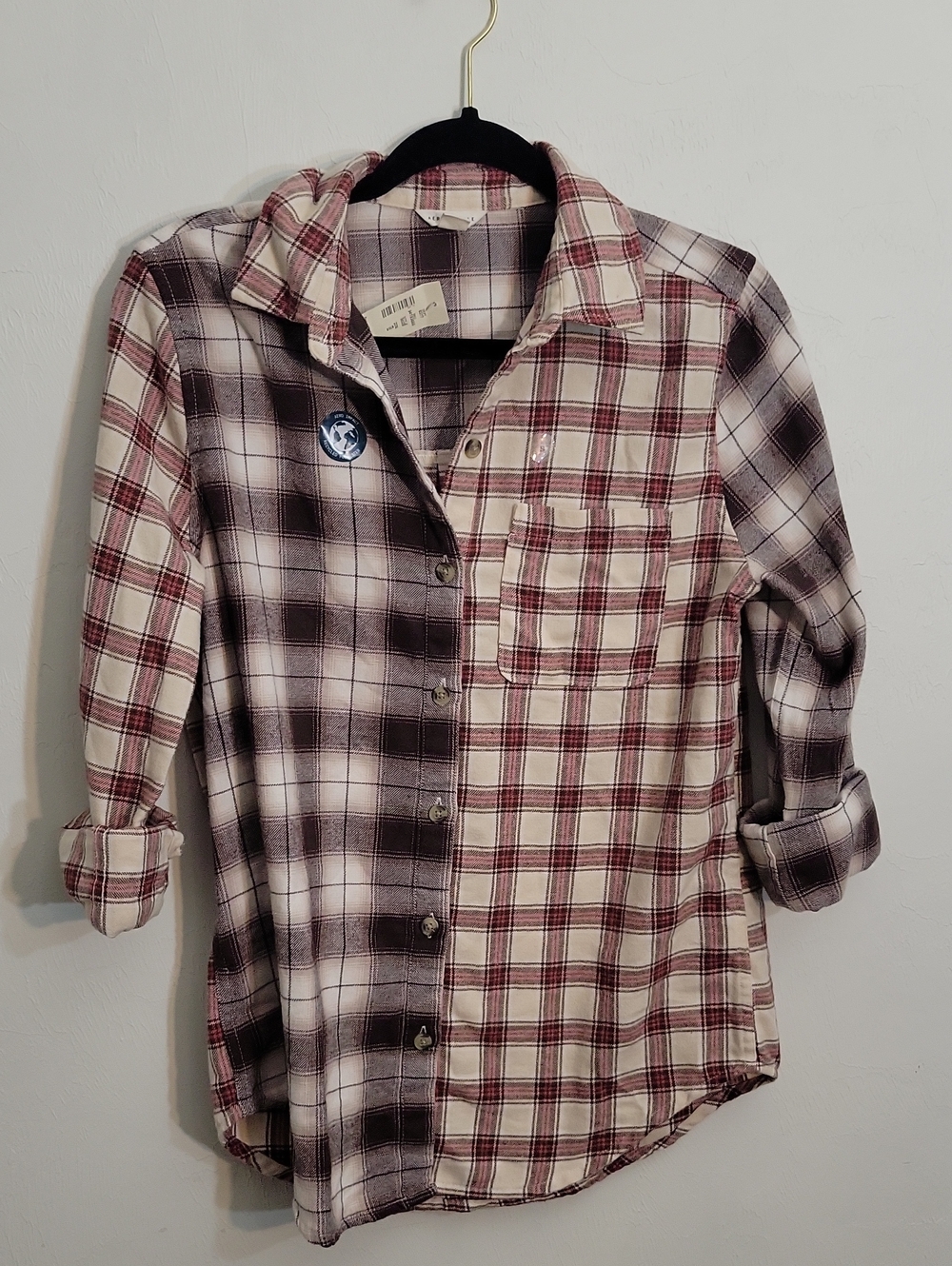 Aeropostale Two-Tone Plaid Button-Down Flannel Shirt - Burgundy & White